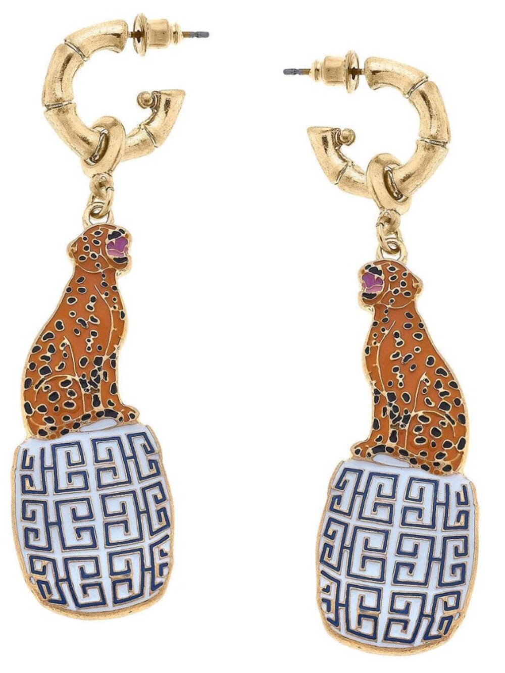 Rio Enamel Jaguar Earrings in Orange & Black
